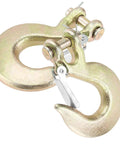 2 Pack 1/2 Inch G70 Forged Steel Clevis Grab Hook With Safety Latch Badass Strength WLL 18000 Lbs close-up view, zinc plated.