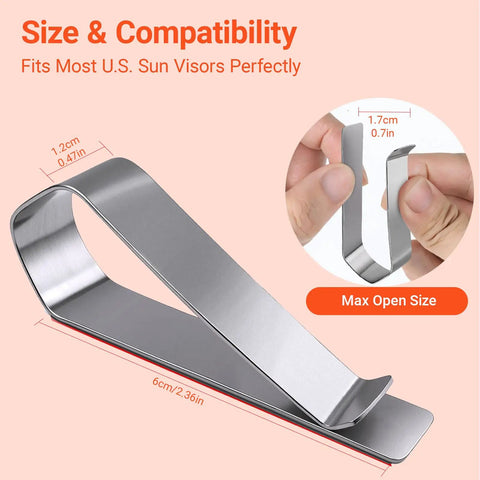 Sun Visor Clips Stainless Steel With 3M Adhesive For Custom Displays In Car, Home And Office Strong Hold 4 Pack details