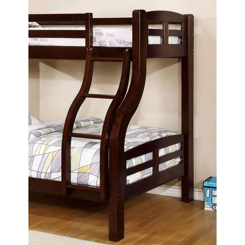 Twin Over Full Bunk Bed With Curved Ladder And Rails, Kid-Friendly Transitional Finish, Solid Wood And Engineered Wood Construction, 14 Slats Per Level For Solid Support, Safe Lock Joint Design