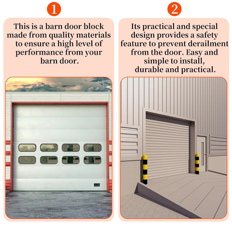 Image showing barn door with stopper installation and secure design to prevent derailment, emphasizing performance and durability.