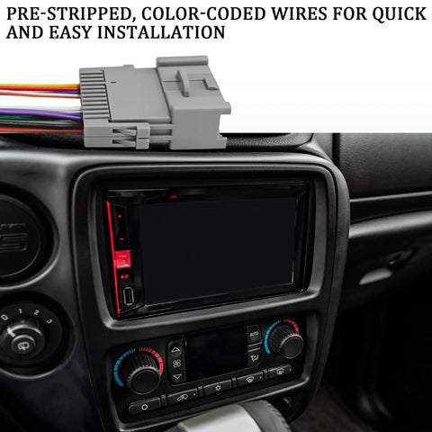 Universal Car Radio Wiring Harness Kit For Chevy GMC Hummer And More, aftermarket Stereo Adapter installed in dashboard