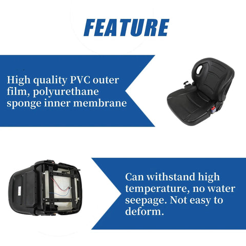 Universal Forklift Seat Heavy Duty Replacement Cushion For Toyota Nissan Komatsu Yale Hyster Tractor Excavator Dozer Off Road Rig Badass Grip And No Sweat Swap Rock Solid Comfort with PVC outer film and polyurethane sponge.