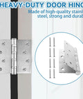 Eight Pack Heavy Duty Stainless Steel Door Hinges 4x4 Inches With Ball Bearing, 3mm Thick Brushed Nickel Finish, Includes 64 Screws