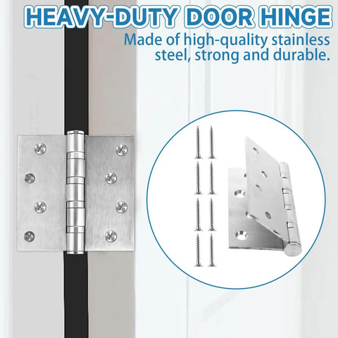 Eight Pack Heavy Duty Stainless Steel Door Hinges 4x4 Inches With Ball Bearing, 3mm Thick Brushed Nickel Finish, Includes 64 Screws
