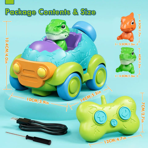 Dino RC Car For Toddlers Tot Friendly With Lights And Music Rechargeable Remote Controlled Dinosaur Toy For Ages 2 3 4 Includes USB Cable
