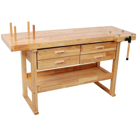 60 Inch Rubberwood Workbench With 4 Drawers, Beefy 330 Lbs Capacity, Durable Steel Frame, Smooth Sliding Drawers, Reinforced Top