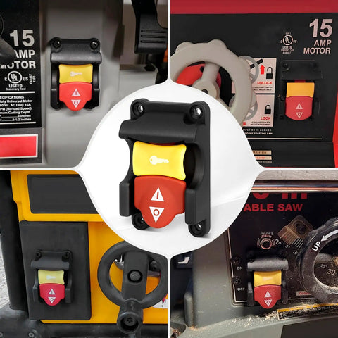 Collage of 4 images showing Table Saw Replacement Switch For Ryobi Craftsman 4 Pole On Off Safety Power Switch 125V And 250V
