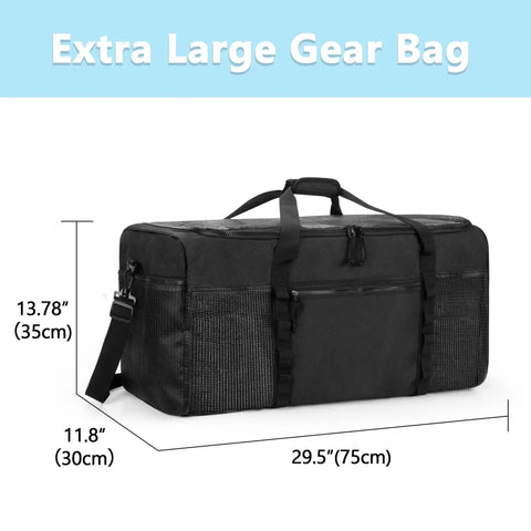 Extra Large Mesh Dive Duffel Bag For Scuba Gear And Beach Essentials, Oversized Snorkeling Swim Gym Tote, Black, with Measurements