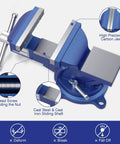 4 Inch Bench Vise With 360 Degree Swivel Base, Ductile Cast Iron Heavy Duty Vise For Home Workshop, 3.5 Inch Jaw Opening, Blue Finish