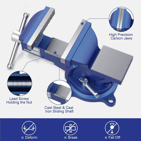 4 Inch Bench Vise With 360 Degree Swivel Base, Ductile Cast Iron Heavy Duty Vise For Home Workshop, 3.5 Inch Jaw Opening, Blue Finish
