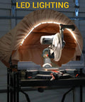 Dust Collection Hood With Led Light For 10 Inch And 12 Inch Miter Saws Universal Fit Heavy Duty Miter Saw Dust Collector Hood installed on saw