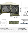 12x12ft Pop Up Gazebo Tent With Mosquito Netting, 6 Removable Wind Panels, Army Green, outdoor canopy with UPF50 sun protection.