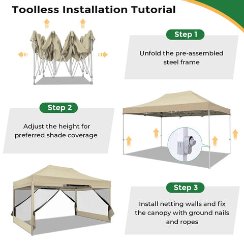 10x15 Heavy Duty Pop Up Canopy Tent With Sidewalls Pro Grade Gazebo installation steps illustration