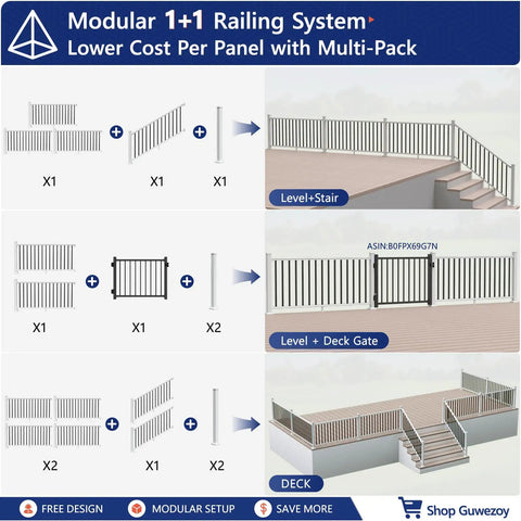 2 Pack Modular Aluminum Porch And Deck Railing Kit For Stairs 6 Ft Long By 3 Ft High DIY Friendly Easy Install AAMA 2604 Textured Powder Coat Finish Outdoor Steps Porches And Patios Black And White
