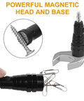 Telescoping Magnetic Pickup Tool With LED Light 360 Degree Flexible Magnetic Reach Handy Auto Tool for Men demonstrating magnetism on small metal items and a wrench.