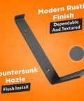 Beefy Heavy Duty J Shelf Brackets With Lip For 9.25 Inch Boards, 10 Inch Shelf Support, black steel, modern rustic finish