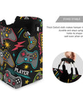 Heavy Duty Tough As Nails Laundry Hamper With Handle Foldable 52L Oxford Cloth with gamepad print in dorm room