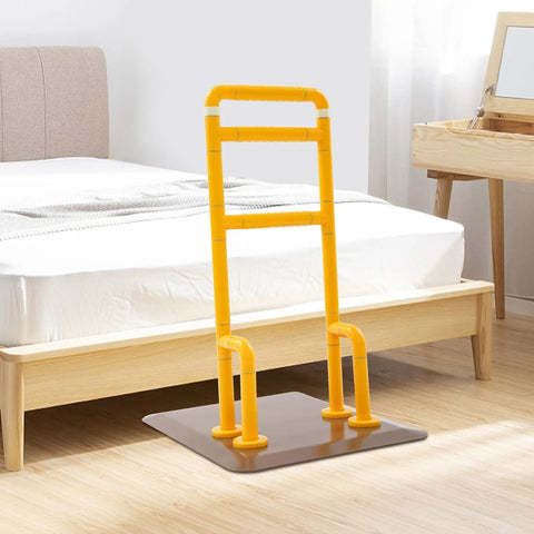 Chair And Couch Stand Assist Bar With Auto Light For Easy Getting In And Out, Heavy Duty Bed Rail, yellow by a bed