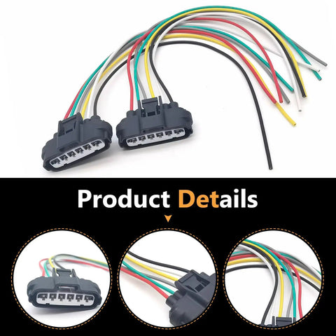 2-Pack 6-Pin Throttle Body Pigtail TPS Repair Connector Kit, 6-Way Sensor Wiring Harness Plug, Universal Fit displayed