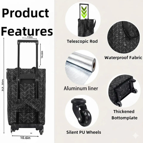 2 In 1 Foldable Shopping Bag With Wheels And Telescopic Handle Reusable Eco Friendly Shopping Cart Tote features diagram