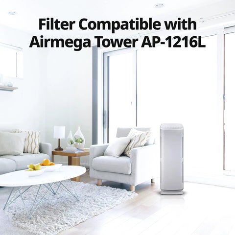 Airmega AP1216L Replacement Filter Pack With Particulate And Carbon Filters unit in modern living room setting