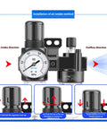Pro Grade Compressed Air 3 In 1 Filter Regulator Lubricator With Gauge Auto And Semi Auto Drain 1/4 Inch NPT 40 Micron Filtration