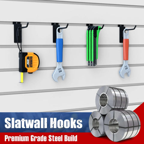 25 Piece Slat Wall Storage Kit With 3 Baskets And 22 Hooks Heavy Duty Slat Wall Accessories For Garage Kitchen Workshop And Retail Display Includes Large Medium Small Baskets And U Hooks All In One Organization Pack featuring hanging tools on slat wall