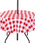 Round 60 Inch Outdoor Tablecloth With Umbrella Hole And Zipper, Red And White Gingham, Spill Proof And Washable on round table