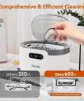 600ml Ultrasonic Jewelry Cleaner With Digital Timer For Glasses Rings Silver Coins And Makeup Brushes Deep Sonic Cleaning In Minutes With Tap Water For Home Or Salon Use, showing glasses being placed in the cleaner.