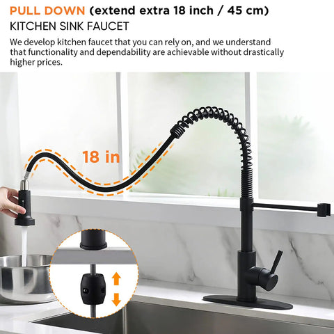 Black RV Kitchen Faucet With Pull Down Sprayer For RV Kitchen Sink, 3 Way Spray Settings, High Arc, Single Hole Mount