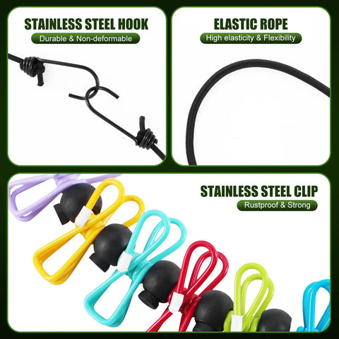 2 Pack Portable Camping Clothesline Set With 12 Colorful Clothespins And 13 Windproof Non Slip Clamps