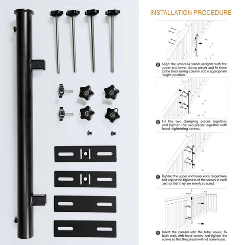 Installation components and procedure for Heavy Duty 304 Stainless Steel Patio Umbrella Holder Fits Up To 2 Inch Umbrella