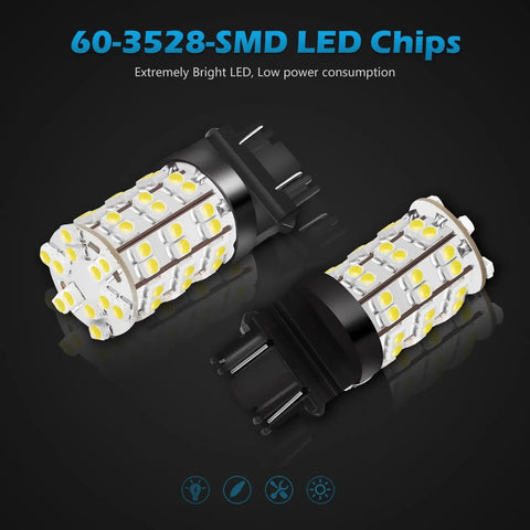 60-3528-SMD LED chips in 3157 3156 4114 DRL LED Bulbs Pack Of 2, 6000K xenon white, ultra bright car light bulbs for daytime running lights