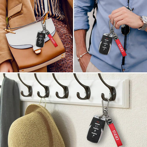 Red Leather Key Chain For Ram 1500 With 360 Degree Rotating Ring And Anti Lost D Ring Durable Car Key Fob Holder Easy Install Ram 1500 Accessories Kit