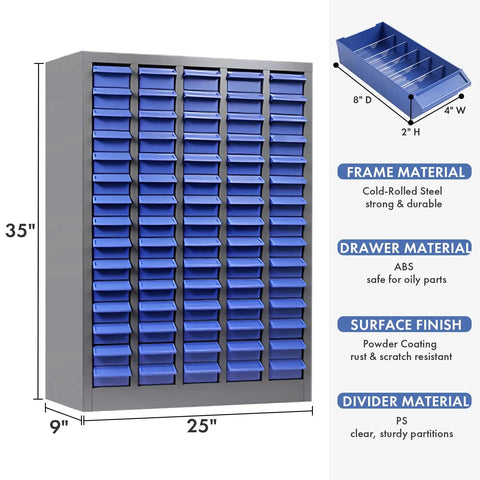 Heavy-Duty 100-Drawer Parts Storage Cabinet for Nuts and Bolts with ABS Drawers, Steel Frame, and Anti-Slip Drawer Stops
