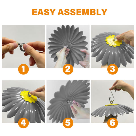 Step-by-step assembly of 10.5 Inch Hummingbird Feeder Shade Dome Cover Rain Guard Weather Shield with flower design