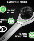 Superb 12 Piece Ratchet Wrench Set Metric 6 To 18mm With Magnetic Base And Chrome Vanadium Steel Build Offering 72 Tooth Ratcheting Speed For Mechanics And Garage Heroes Who Need Reliable Gear To Crush It Every Time showing 18mm ratchet with 12-point box end and 5-degree swing arc.