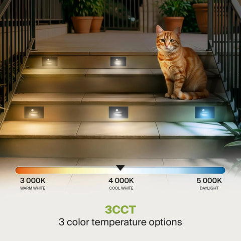 Hardwired Recessed Stair Step Light Kit For Indoor Outdoor Use 3CCT (3000K-5000K) Motion Sensor Waterproof ETL Listed 3W 120LM Black Finish 4 Pack Ideal For Architectural Stairs And A Safe Soft Glow For Hallways