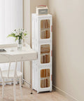 Space Saving Narrow Storage Cabinet With Doors And Adjustable Shelves, Tall Skinny Kitchen And Bath Organizer, 3 Adjustable Shelves, Toilet Paper Linen Closet, White