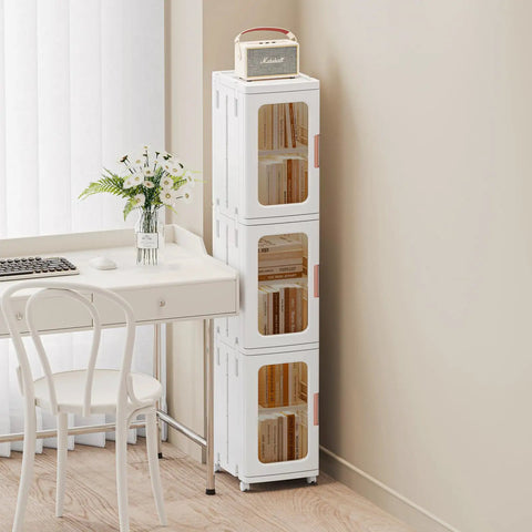 Space Saving Narrow Storage Cabinet With Doors And Adjustable Shelves, Tall Skinny Kitchen And Bath Organizer, 3 Adjustable Shelves, Toilet Paper Linen Closet, White
