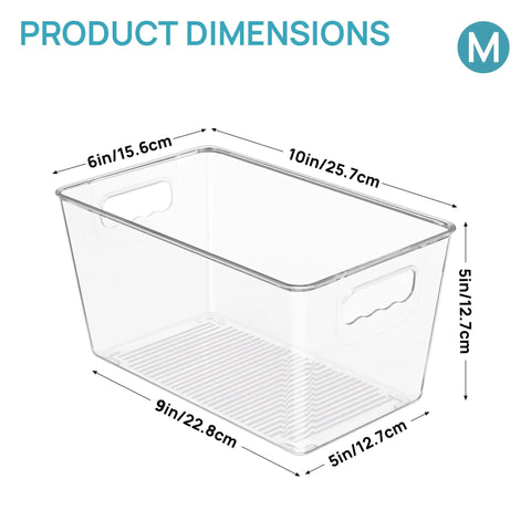 Clear Storage Bins With Handles Six Pack For Pantry Organization And Storage Plastic Bins For Fridge Cabinet Kitchen Countertops Cupboard And Freezer Medium Size with dimensions 10L x 6W x 5H inches.