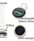 Image showing components of Solar Mason Jar Lid Lights 8 Pack With 20 LEDs, Lit Fairy Star Firefly String Lights, with solar panel and O-ring.