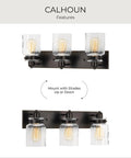 Calhoun Collection Clear Glass Farmhouse Bath Vanity Light Three Light Antique Bronze Finish with Thick Glass Shades