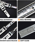 22 Inch Rear Or Side Mount Drawer Slides With Brackets And Screws Soft Close Ball Bearing Cabinet Drawer Runners Full Extension