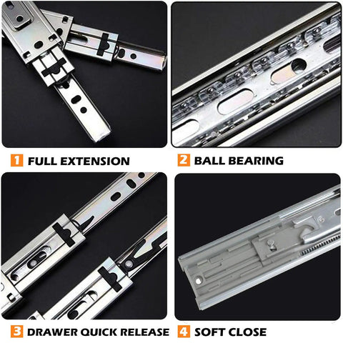 22 Inch Rear Or Side Mount Drawer Slides With Brackets And Screws Soft Close Ball Bearing Cabinet Drawer Runners Full Extension
