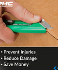 Pacific Handy Cutter S4R safety cutter, green retractable utility knife with ergonomic grip and steel guard