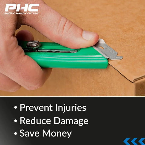 Pacific Handy Cutter S4R safety cutter, green retractable utility knife with ergonomic grip and steel guard