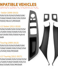 Image of BMW 5 Series No-Remove Interior Door Pull Handle Sticky Cover Kit for F10 F11 2010-2016 showing compatible vehicles list.