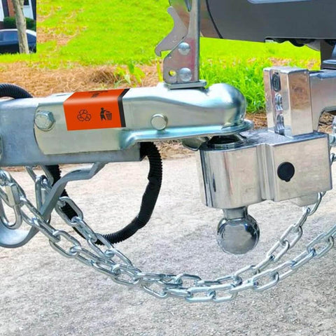 27 Inch Trailer Safety Chain Kit With 5/16 Spring Hook Grade 30 7000 Lb Capacity Zinc Plated connected to trailer hitch