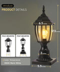 Dusk To Dawn Outdoor Post Light Hardwired 120V Aluminum Exterior Lantern With Pier Mount And Clear Glass Matte Black Finish, dimensions shown.